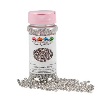 Sugar Pearls Metallic Silver - 4mm - 80g - FunCakes