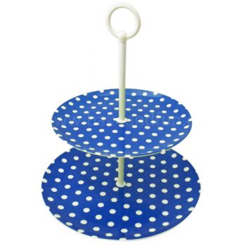 Suport per a Cupcakes - Dos Nivells - Lunars  Blau - Home Collection